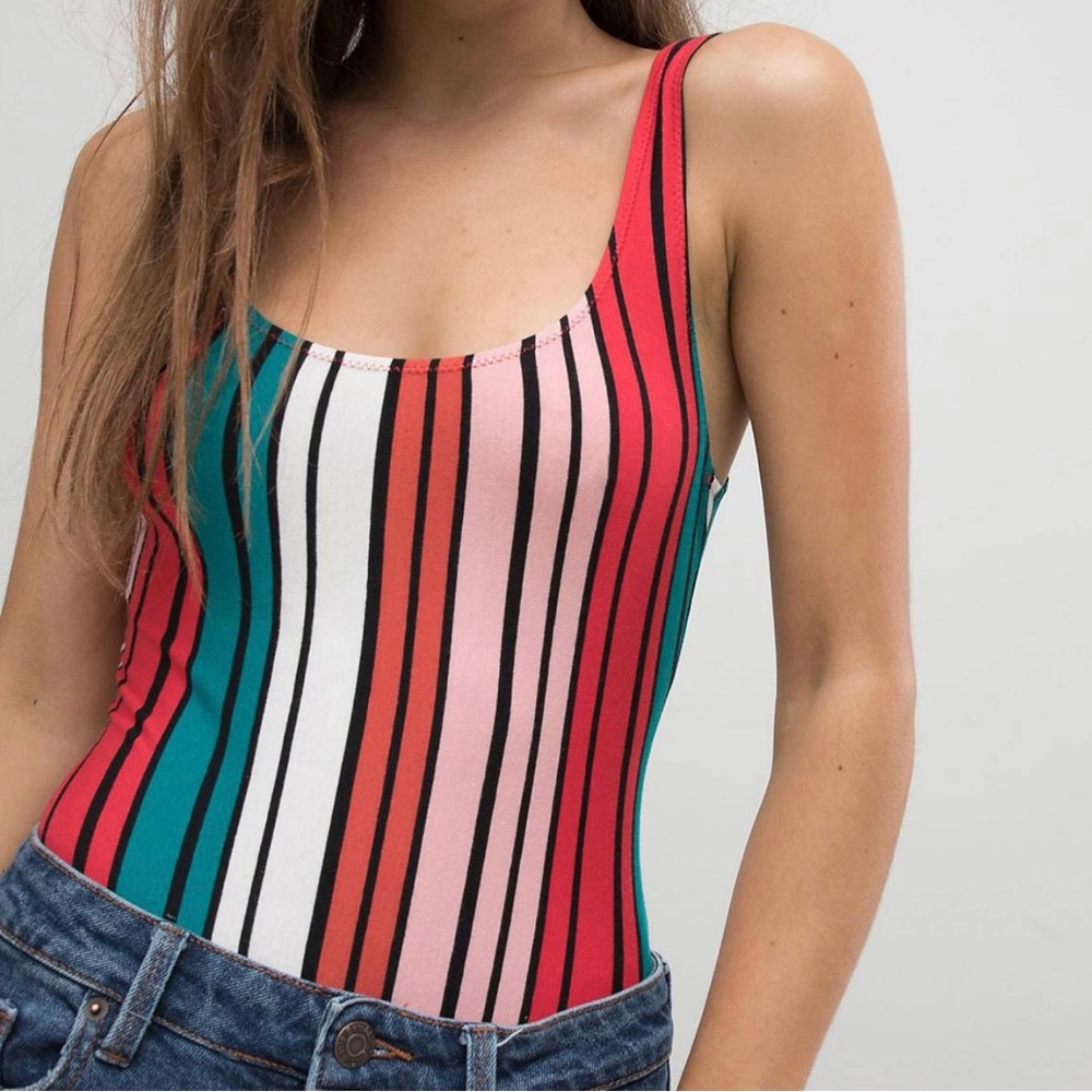 Bershka Multicolor Vertical Stripe Tank Top Sleeveless Bodysuit - Size XS
